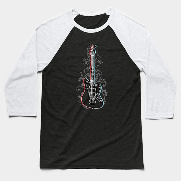 Offset Style Electric Guitar 3D Outline Flowering Vines Baseball T-Shirt by nightsworthy